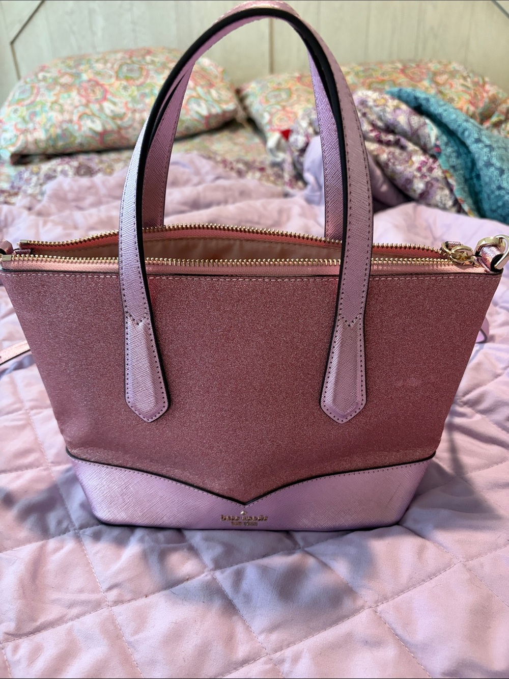 kate spade Pink Two-Tone Glitter Saffiano Mini Tote